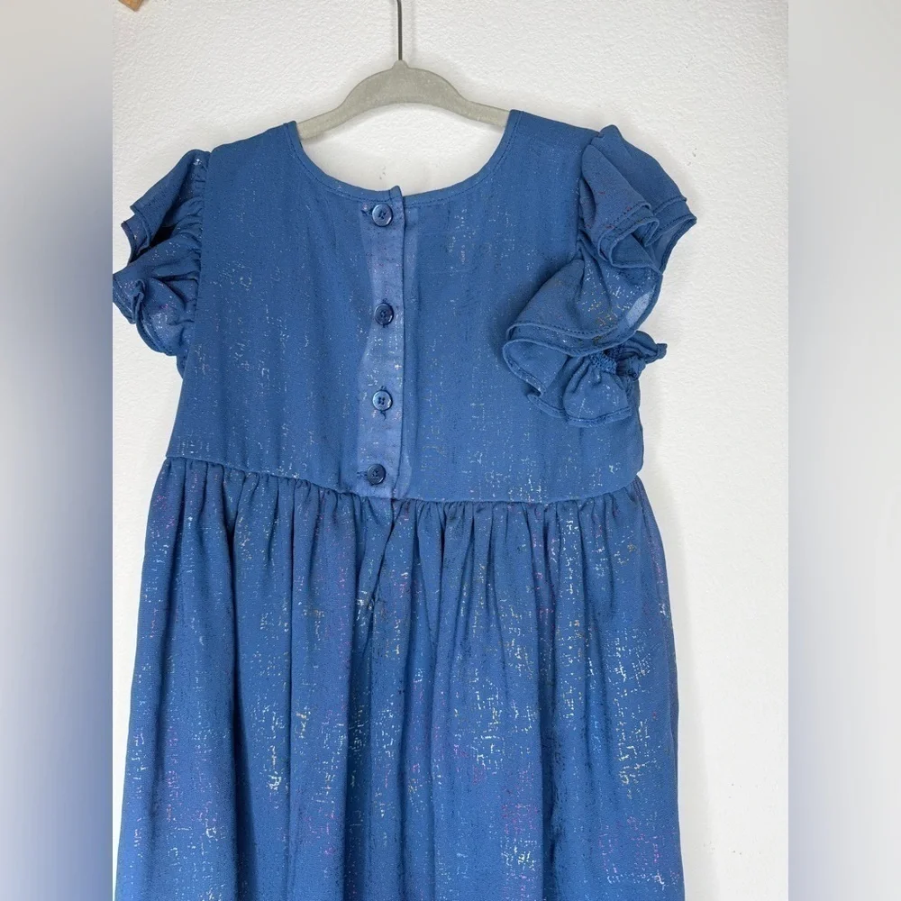Pastourelle by Pippa And Julie Girls Metallic Blue Chiffon Flutter Sleeve Dress